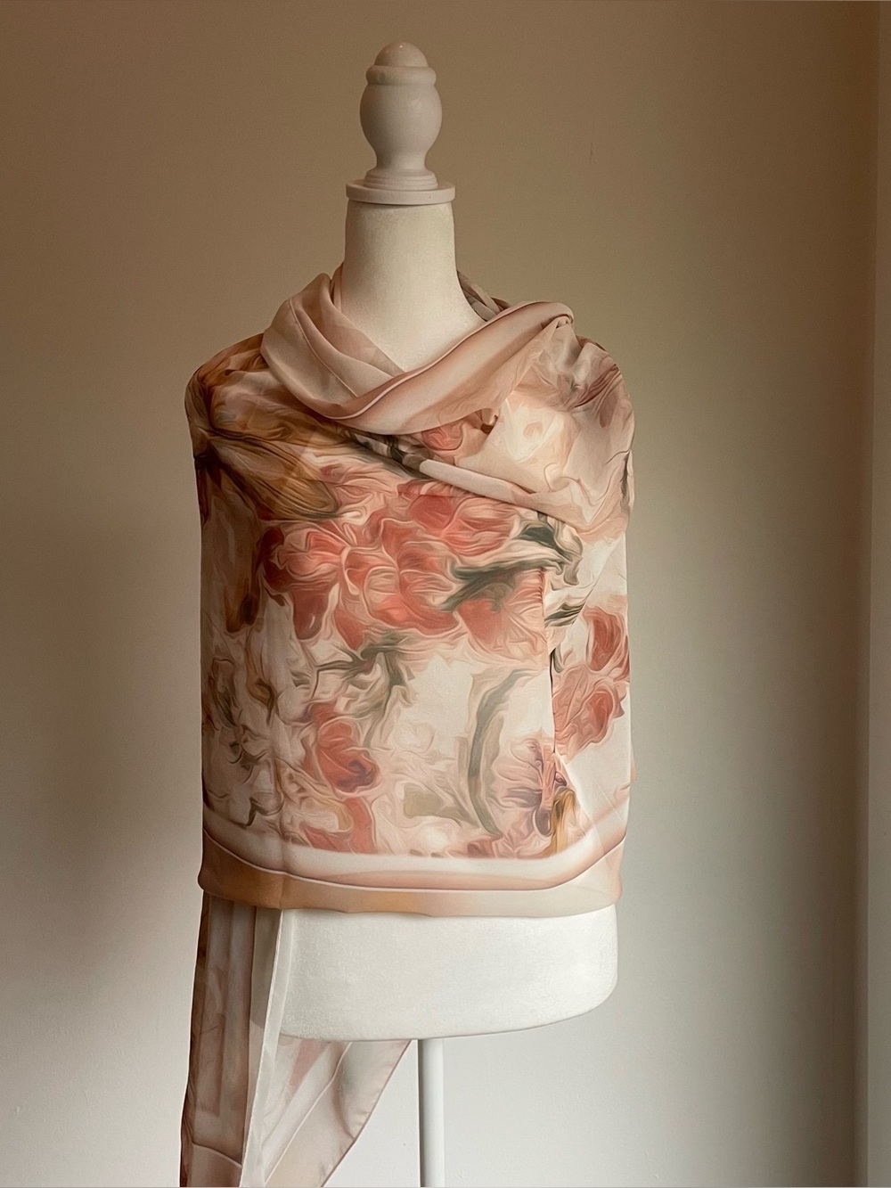 Milenda Abstract Floral Silky Oblong Scarf Wrap Retro Cottage Glamour 76" x 28" - Picture 9 of 11